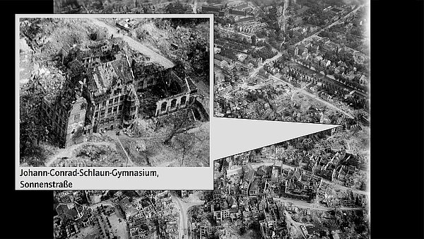 Luftbild des kriegszerstörten Münster.